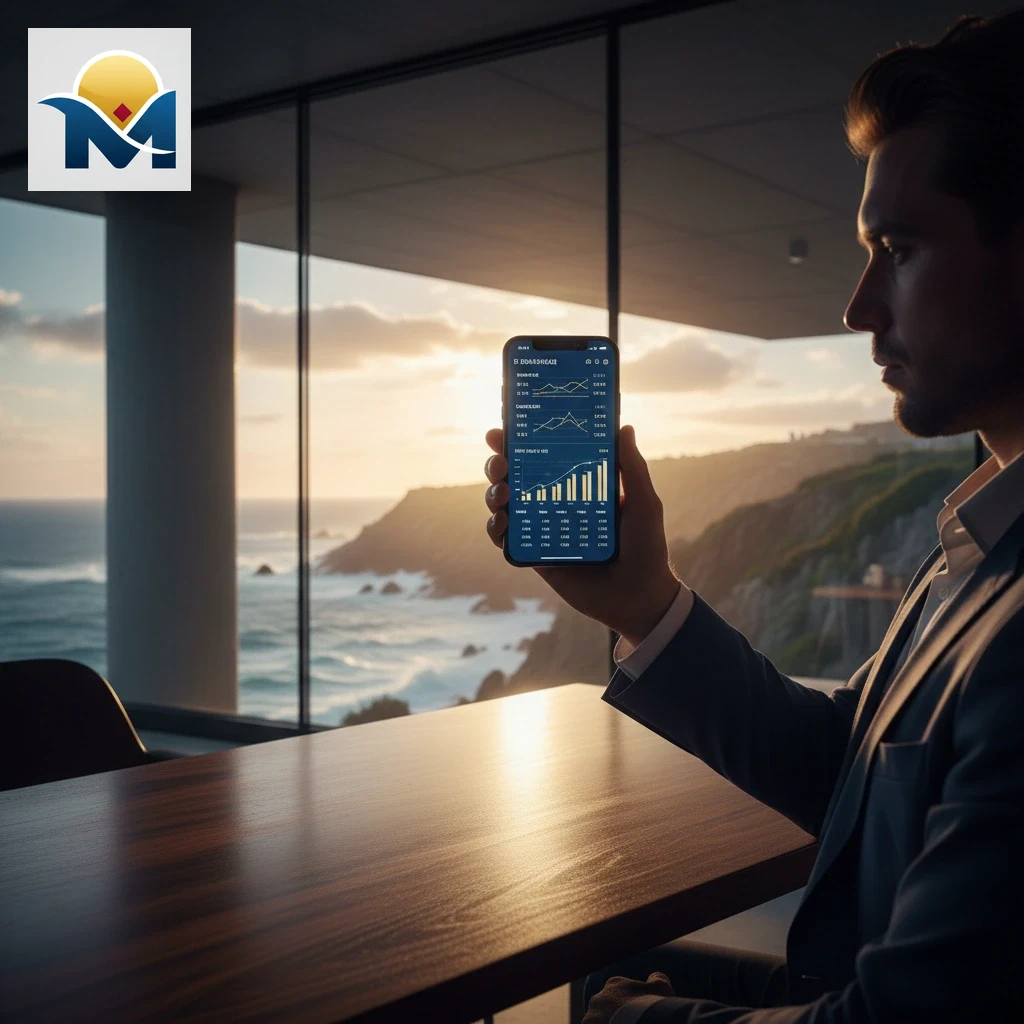 Utilizador a consultar dados estatísticos e cotações num smartphone
